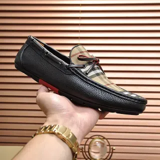 Burberry Loafer Black Beige Pebbled Leather Nova Check Panel Loafer
