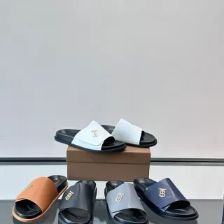 Burberry Monogram Slide Black Beige Minimalist Single-Strap نعال
