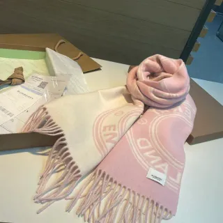 Burberry Monogrammed Scarf Pink Beige Fringed Cashmere Scarf