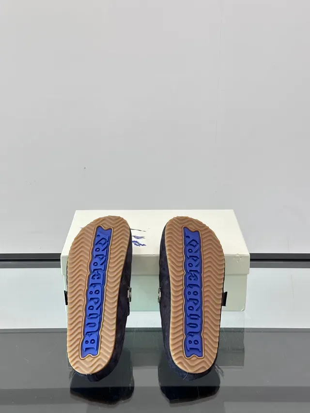 Burberry Navy Beige Quilted Suede-Like Upper Mule Silhouette Loafer 2