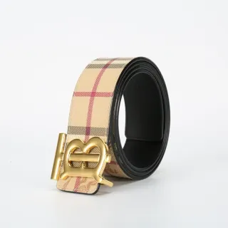Burberry TB Belt Ceinture en cuir motifs à carreaux beige finition dorée
