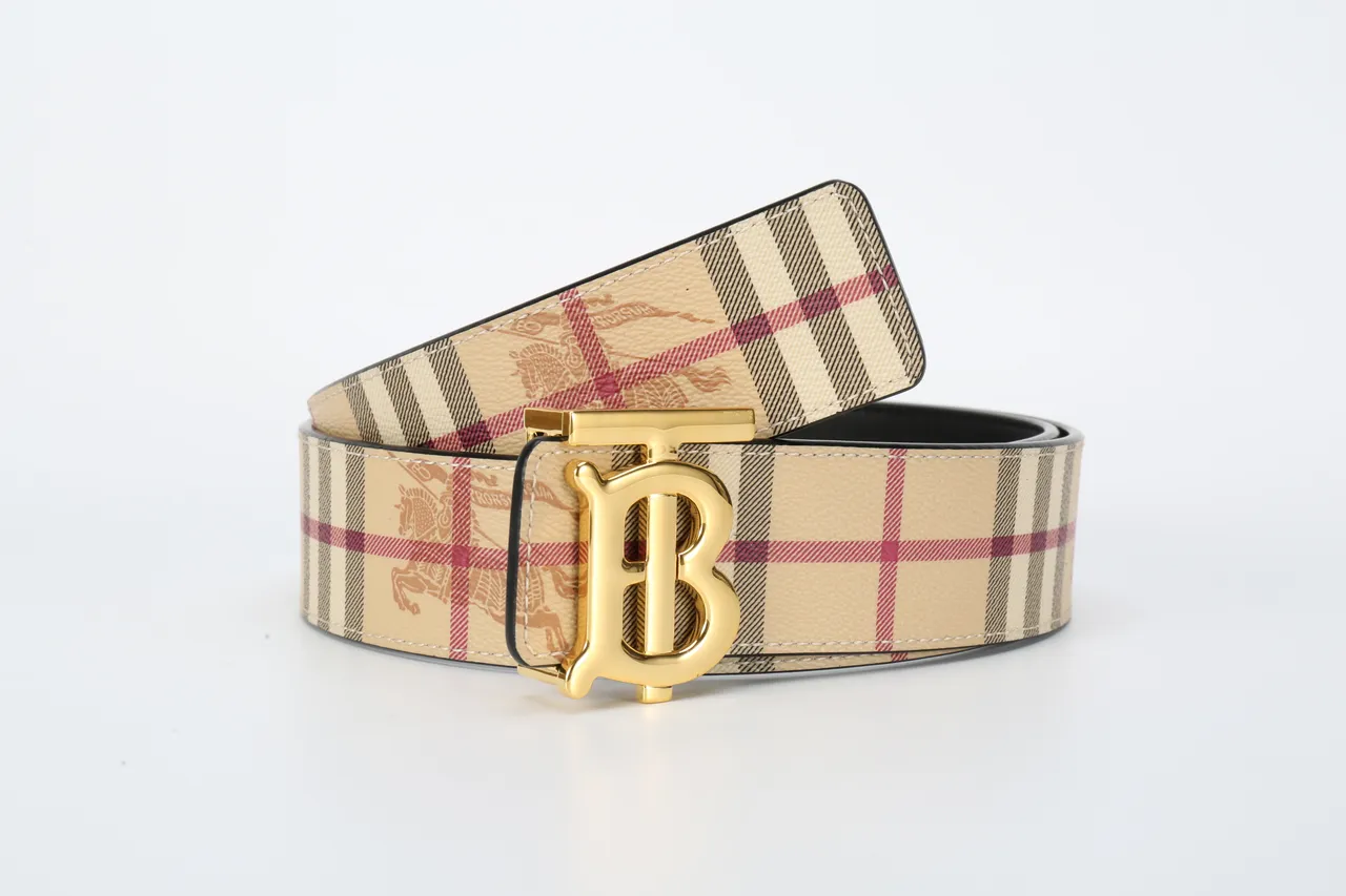 Burberry TB Belt Cinto de couro bege xadrez tom dourado 5