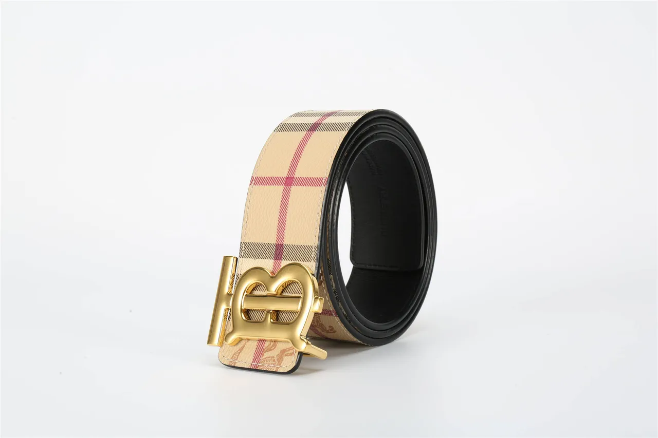 Burberry TB Belt Cinto de couro bege xadrez tom dourado 16