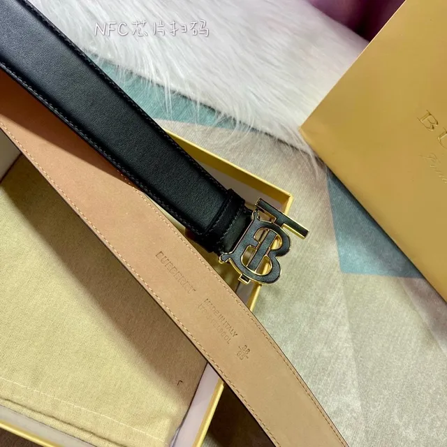 Burberry TB Belt Black Gold Smooth Monogram Buckle Leather Belt 4