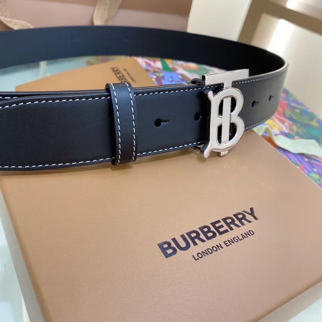 Burberry TB Monogram Belt Black White Oversized Buckle Contrast Stitching Leather Belt 2
