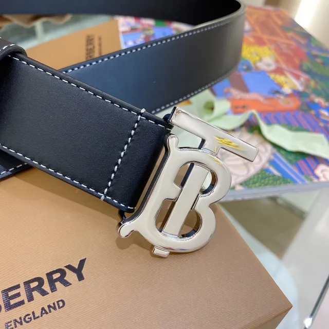 Burberry TB Monogram Belt Black White Oversized Buckle Contrast Stitching Leather Belt 3