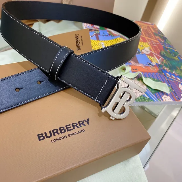 Burberry TB Monogram Belt Black White Oversized Buckle Contrast Stitching Leather Belt 4