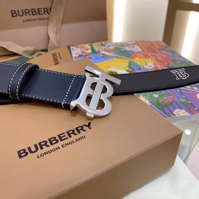 Burberry TB Monogram Belt Black White Oversized Buckle Contrast Stitching Leather Belt 7