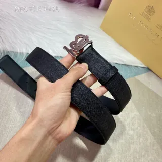 Burberry TB Monogram Black Pebbled Leather Belt