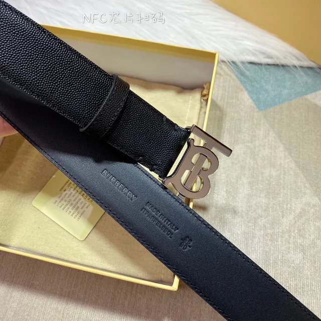 Burberry TB Monogram Black Pebbled Leather Belt 7