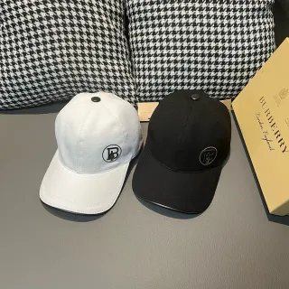 Burberry白色黑色结构六面板刺绣蒙格拉姆棒球帽