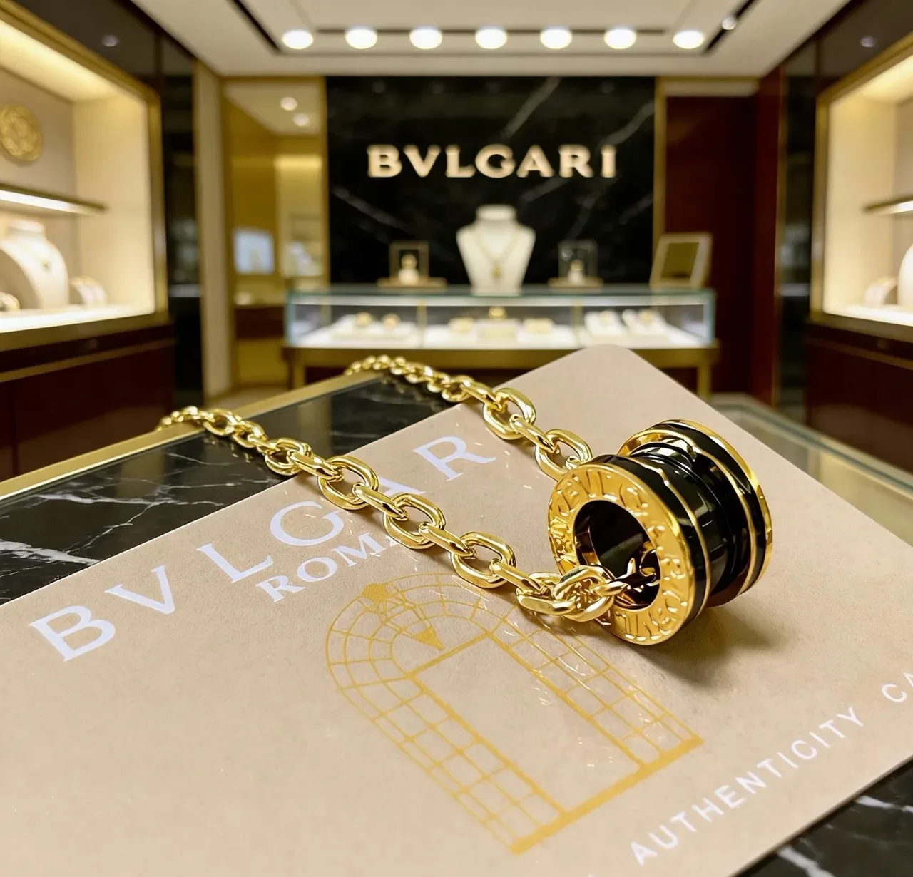 Bvlgari B.zero1 黑色陶瓷金链项链 6