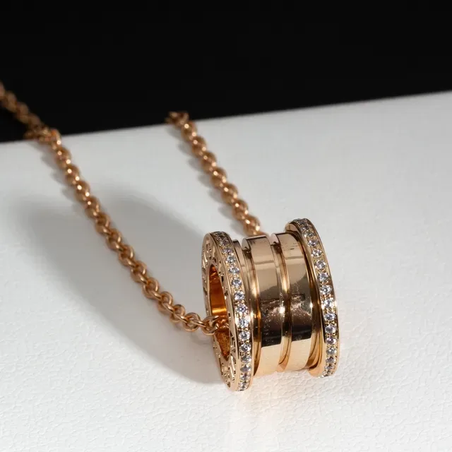 Bvlgari B.zero1 玫瑰金圆柱形镶钻项链 5
