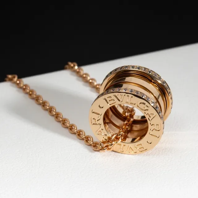 Bvlgari B.zero1 玫瑰金圆柱形镶钻项链 6