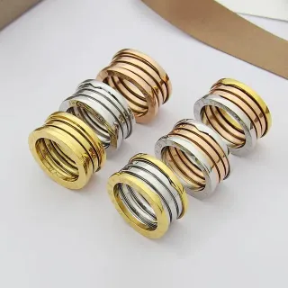 Bvlgari B.zero1 خاتم ذهبي فضي متداخل متعدد الأشرطة محفور بشعار