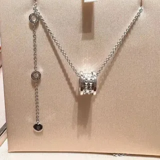 Bvlgari B.zero1 Rock Silver Tubogas-Inspired Cylindrical Pendant Multi-Ring Stack Construction Necklace