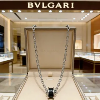 Bvlgari B.zero1 Silver Black Pavé-Diamond Link Chain Cylindrical Multi-Ring Pendant Necklace