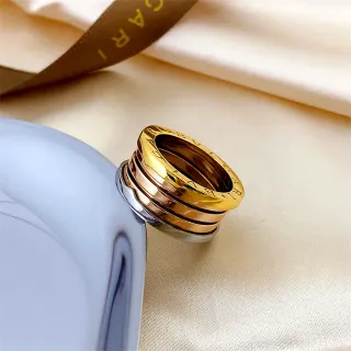 Bvlgari B.zero1 Stacked Three-Tone Engraved Ring