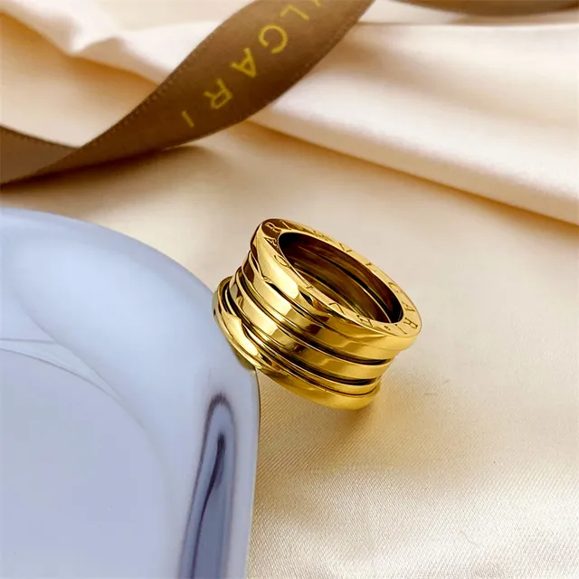 Bvlgari B.zero1 Stacked Three-Tone Engraved Ring 6