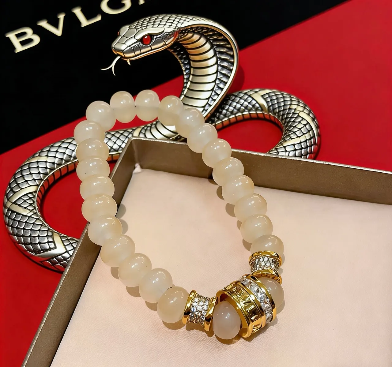 Bvlgari Beige Gold Beaded Hardware Bracelet 4