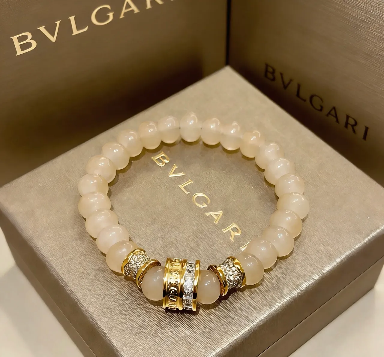 Bvlgari Beige Gold Beaded Hardware Bracelet 8