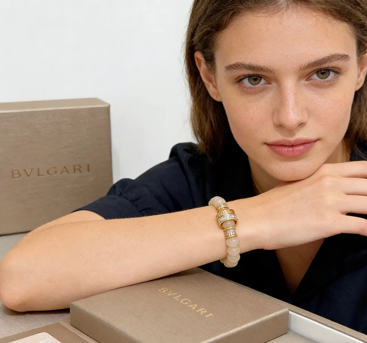 Bvlgari Beige Gold Beaded Hardware Bracelet 9