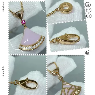 Bvlgari Divas’ Dream Pink Gold Fan-Shaped Pendant Enamel Necklace