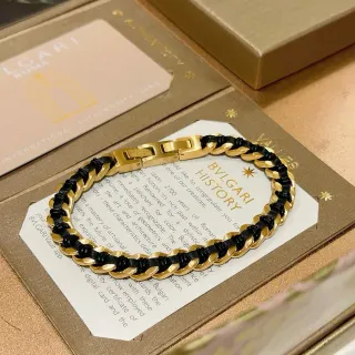 Bvlgari Gold and Black Cord-Wrapped Chain Bracelet