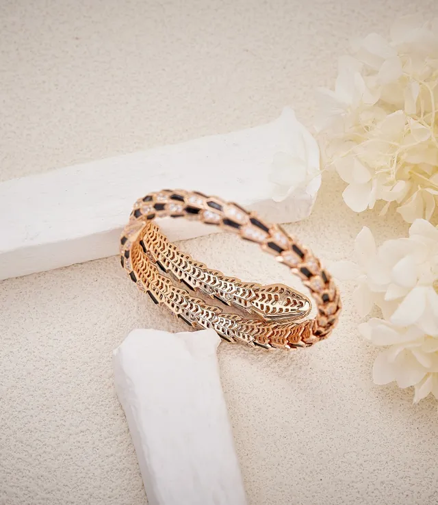 Bvlgari Gold Black Coiled Serpent Hexagonal Scale Motif Bracelet 2