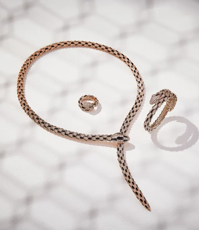 Bvlgari Gold Black Coiled Serpent Hexagonal Scale Motif Bracelet 3