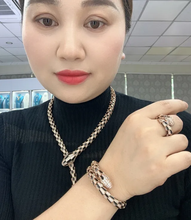 Bvlgari Gold Black Coiled Serpent Hexagonal Scale Motif Bracelet 4