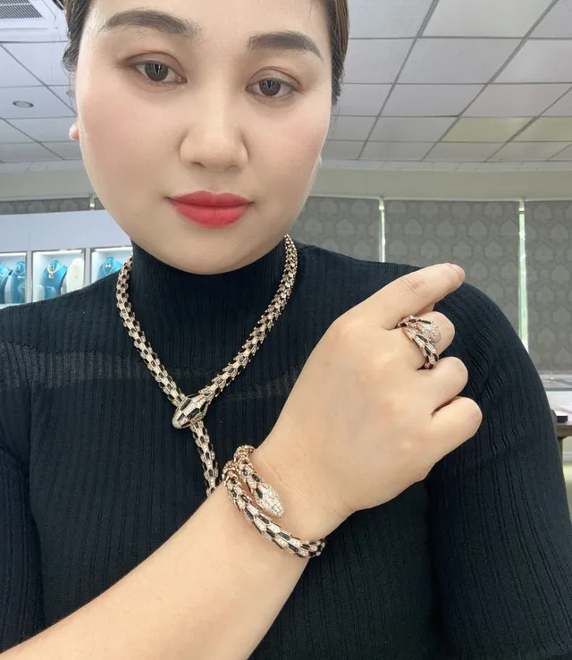 Bvlgari Gold Black Coiled Serpent Hexagonal Scale Motif Bracelet 8