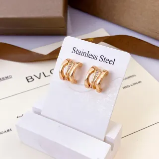 Bvlgari सोने का गुलाबी मल्टी-बैंड हूप पवेसेट स्टोन ईयरिंग्स