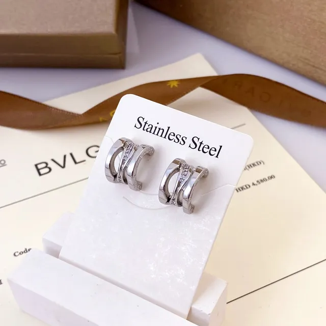 Bvlgari Boucles d'oreilles Créoles Or Rose Multi-Bande Pavé-Set Pierres 4