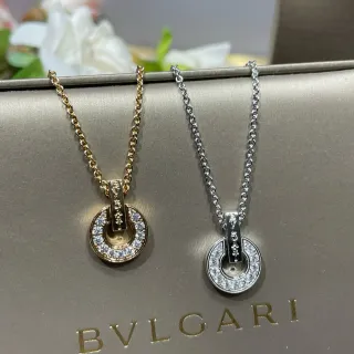 Bvlgari सोना चांदी वृत्तीय ओपन रिंग पेंडेंट पवेज सेट स्पष्ट पथ्थर नेकलेस