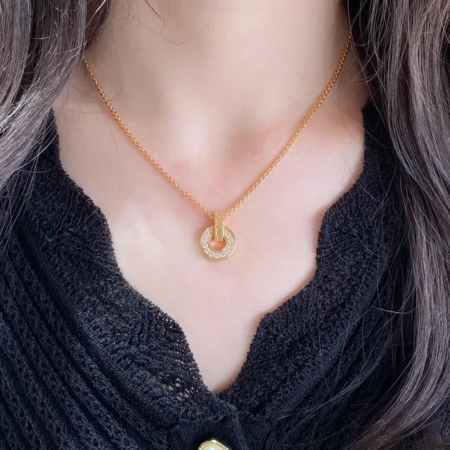 Bvlgari قلادة ذهبية فضية دائرية مفتوحة الحلقة مرصعة بالحجارة الشفافة بالبافيه 9