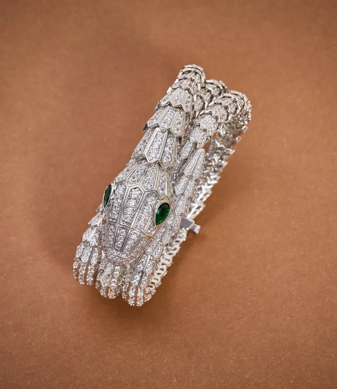 Bvlgari Serpenti High Jewelry Diamond and Emerald Coiled Bracelet 6