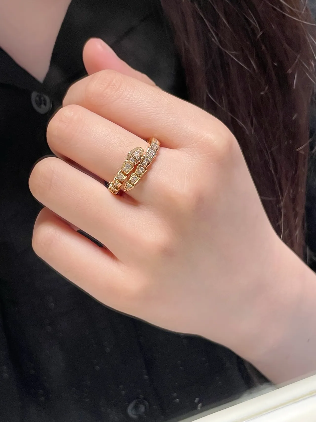 Bvlgari Serpenti Viper Plata Oro Articulado Serpentina Pavé-Set Diamantes Anillo 9