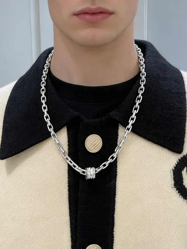 Bvlgari Argent Blanc Pendentif Interlocking Triple-Ring Diamants Pavé Chaîne Collier 5