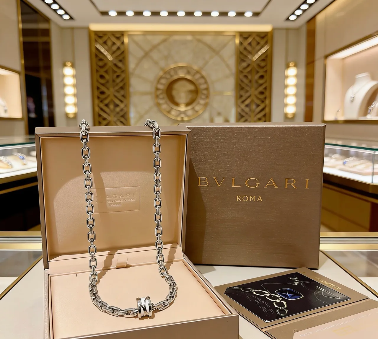Bvlgari Argent Blanc Pendentif Interlocking Triple-Ring Diamants Pavé Chaîne Collier 9