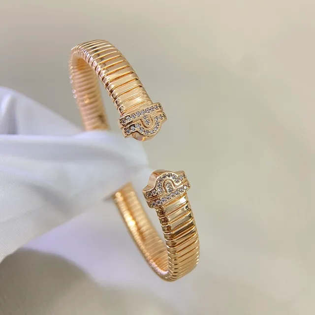 Bvlgari Tubogas سوار ذهب أصفر ذهب أبيض Pavé حجر إغلاق سوارات 2
