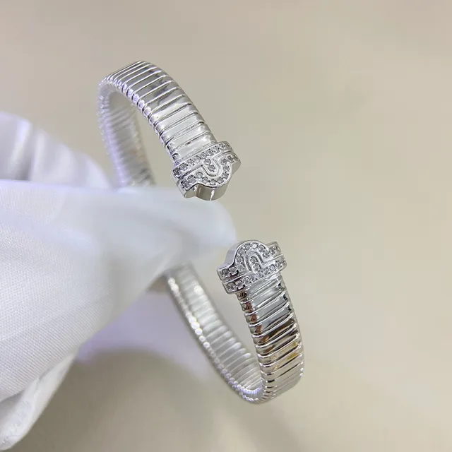 Bvlgari Tubogas سوار ذهب أصفر ذهب أبيض Pavé حجر إغلاق سوارات 4