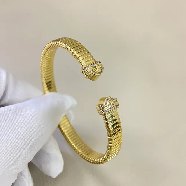 Bvlgari Tubogas سوار ذهب أصفر ذهب أبيض Pavé حجر إغلاق سوارات 5