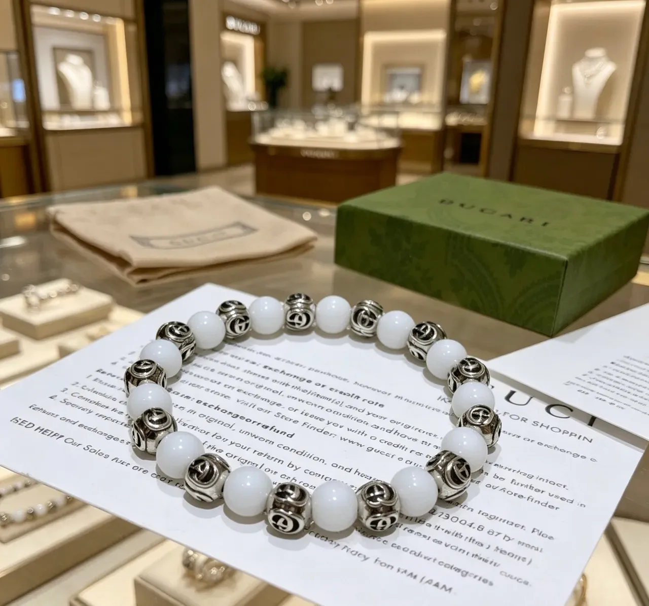 Bvlgari सफेद चांदी बीडेड गोलीदार पत्थर कंगन 5