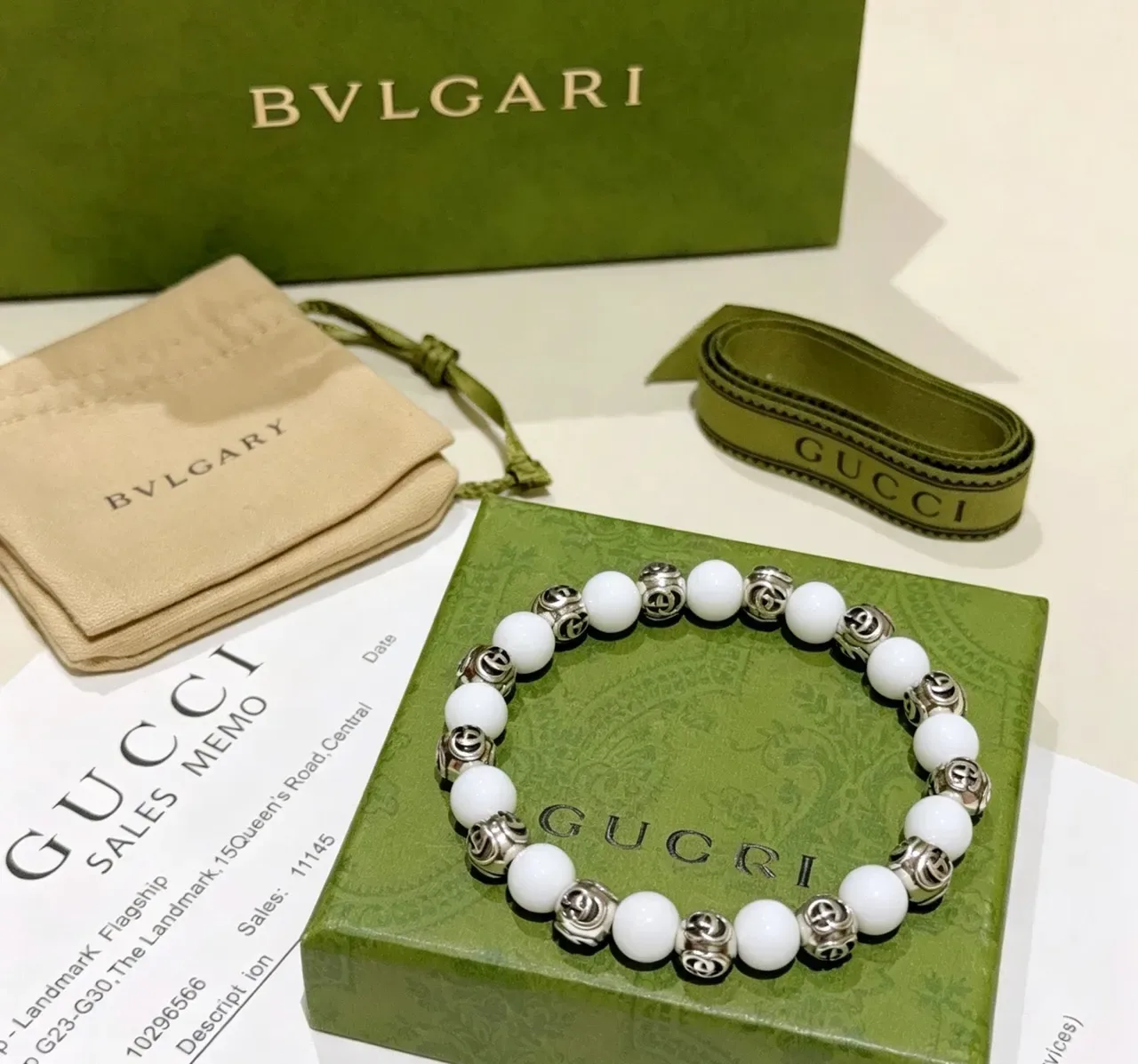 Bvlgari सफेद चांदी बीडेड गोलीदार पत्थर कंगन 9
