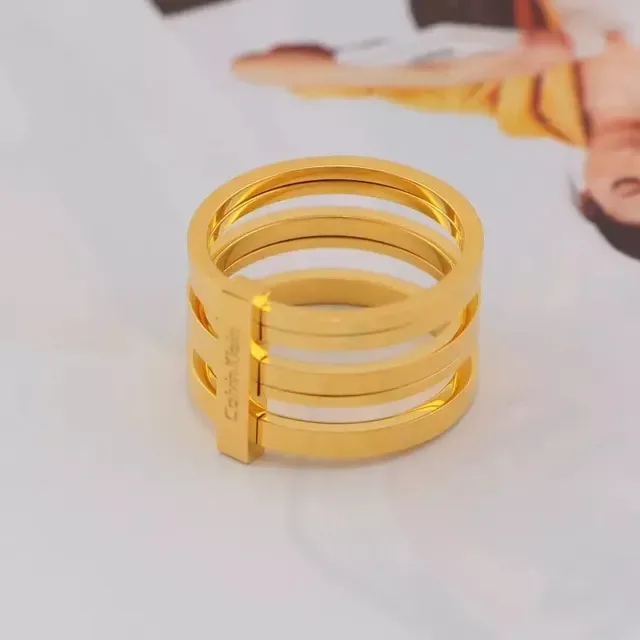Calvin Klein Bague Multi-Bande Or Rose Gravée 3