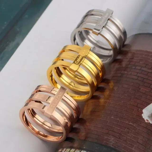 Calvin Klein Bague Multi-Bande Or Rose Gravée 5