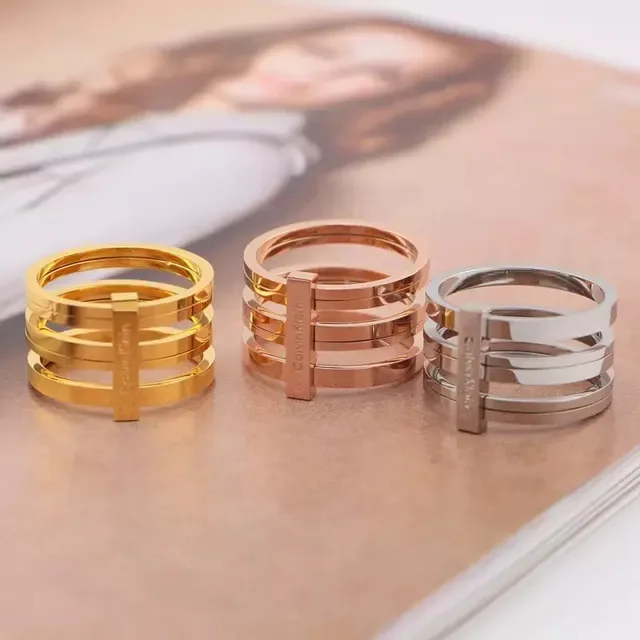 Calvin Klein Bague Multi-Bande Or Rose Gravée 6
