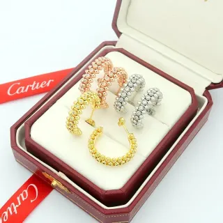Cartier Gold Silver Pavé-Set Beaded Motif Earrings