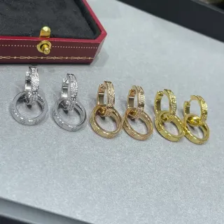 Cartier Juste un Clou সিলভার গোল্ড ইন্টারলকিং ডাবল হুপস পাভে সেট স্টোনস কানের দুল